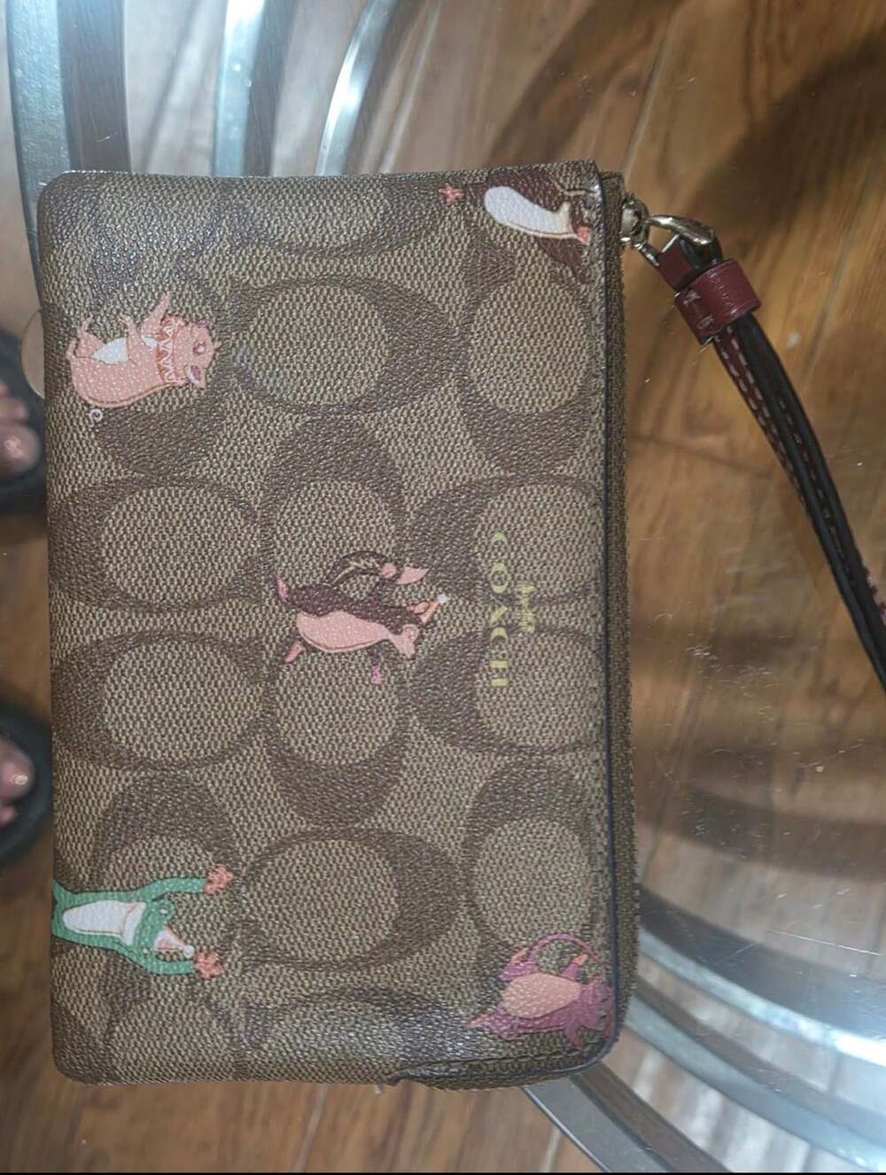 Coach Signature Party Animals Corner Zip Wristlet Brown